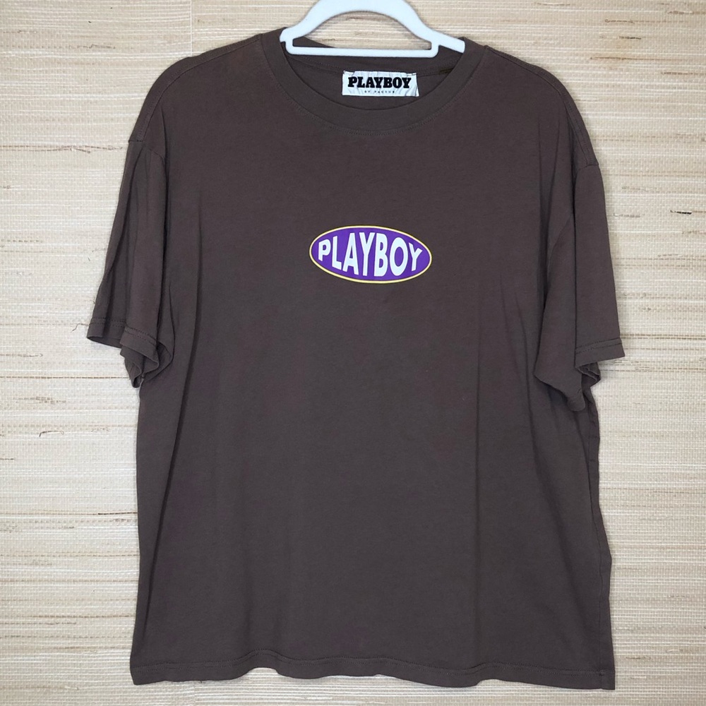 Brown Playboy Graphic Short Sleeve T-shirt Size Large
